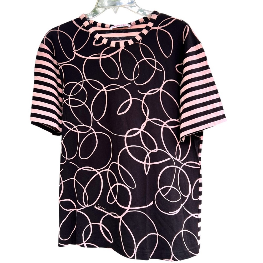 SEE BY CHLOE Black and White Graphic Boxy Tee Striped Nautical Artsy Coastal - Picture 3 of 16